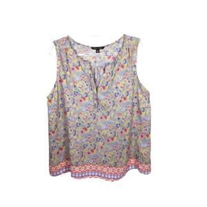 Zac & Rachel Sleeveless BOHO Chiffon Floral Popover Blouse Top XL